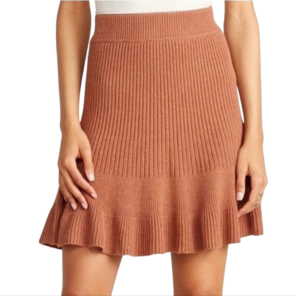 FREE PEOPLE Solid Gold Brown Ribbed Sweater Mini Fit and Flair Mini Skirt‎ Small